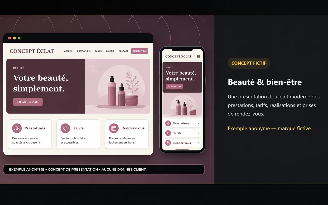 Exemple anonyme de site internet pour une activité de beauté